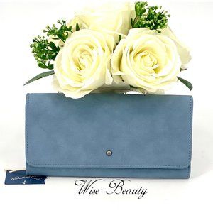 NEW Tri-Fold Wallet Blue Multi Compartments Snap Closure Universal Thread.